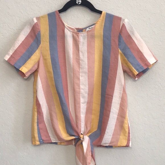 Madewell Tops - Striped Madewell tie front top rainbow stripe XS